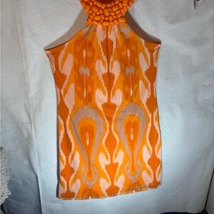 INC International Concepts | Orange Ikat Beaded Halter Dress | Size Large